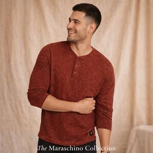 Skechers Rust Red Long Sleeve Henley | Men’s 3XL